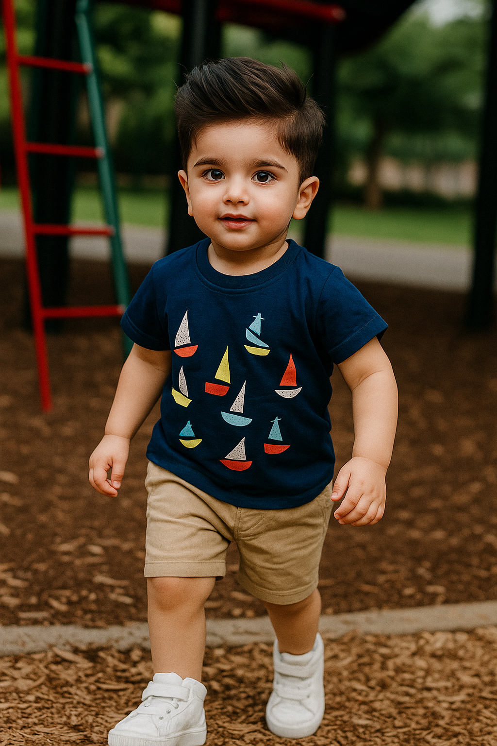 Kids Cotton T-Shirt & Shorts Set |Sailing Blue -CS1107