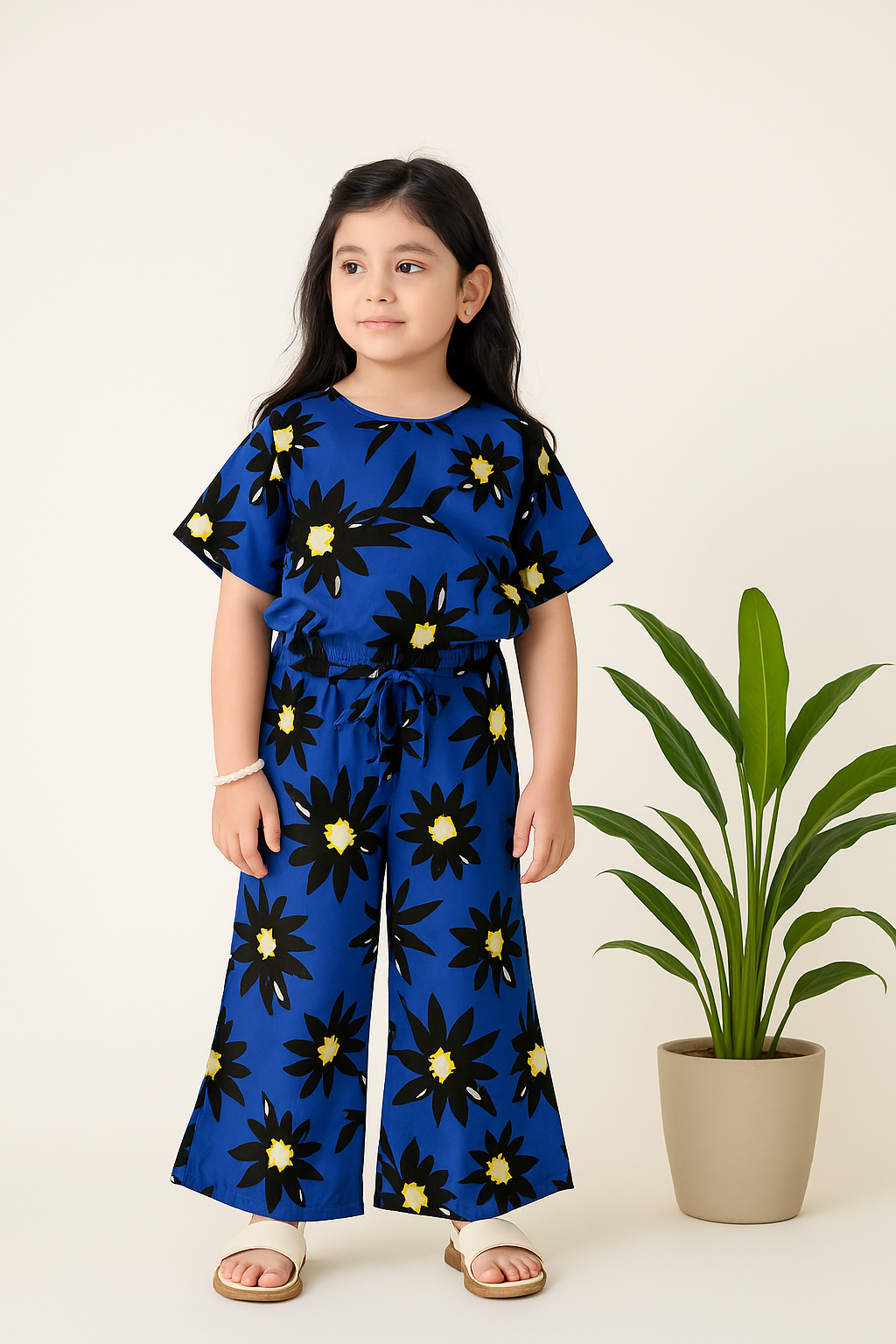 Blue Lotus-Crop-top with Bell Bottom -CT165 - Maa Sadqay