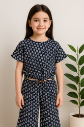 Navy Floral -Crop-top with Bell Bottom -CT159 - Maa Sadqay