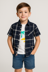 Blue & White Chekered Double Shirt -White Inner -DS116 - Maa Sadqay