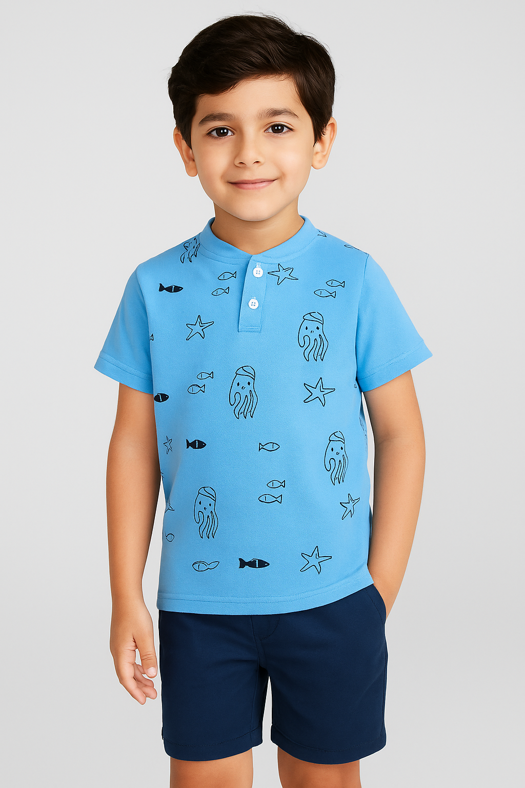Sea Life Henley Polo Shirt -HP015