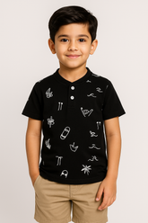 Surfing Joy Henley Polo Shirt -HP018 - Maa Sadqay