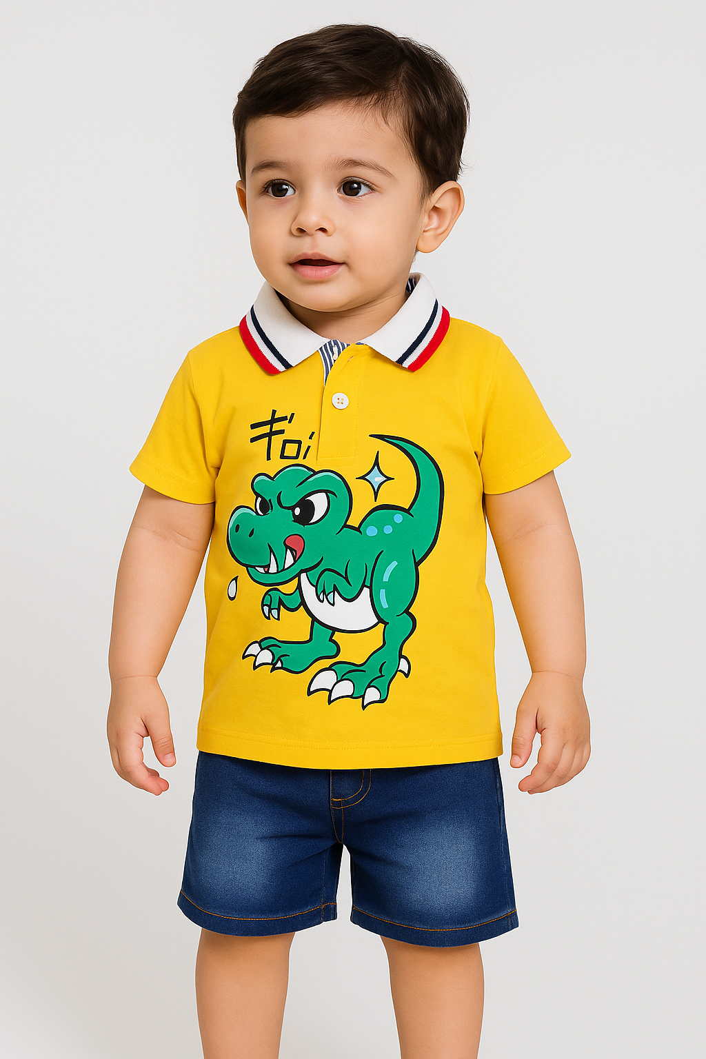 Polo Shirt & Shorts Set |Yellow Naughty Dino -PD107