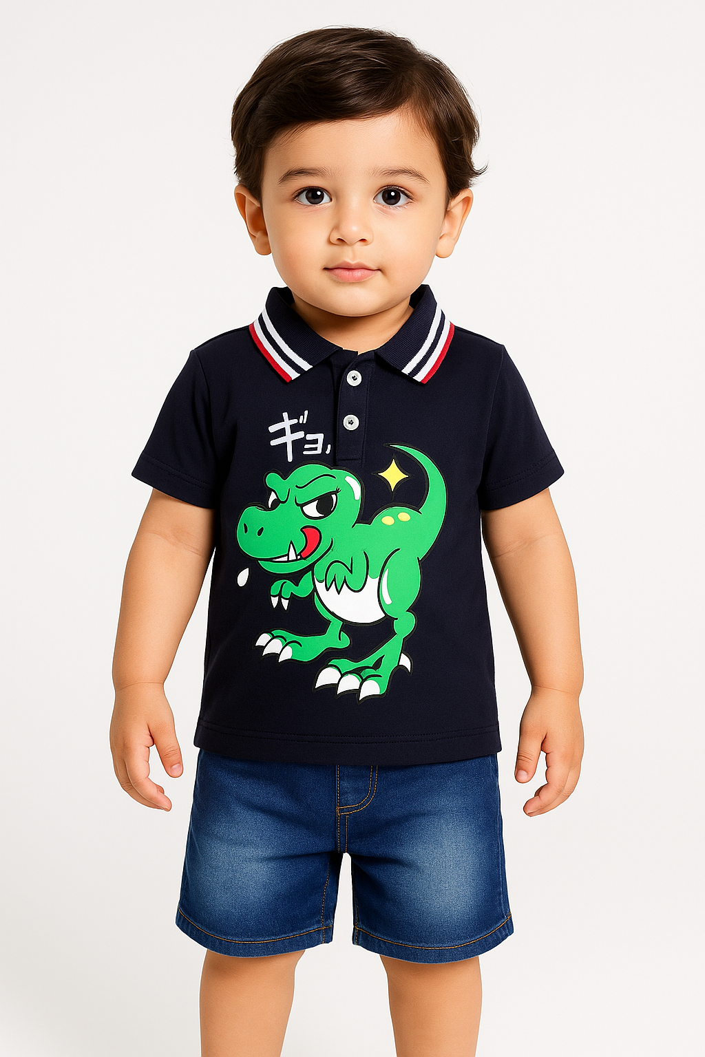 Polo Shirt & Shorts Set |Navy Naughty Dino -PD104