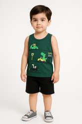 Dino Ride Sando Suit-Green -SS02 - Maa Sadqay