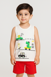 Dino Ride Sando Suit-White -SS04 - Maa Sadqay
