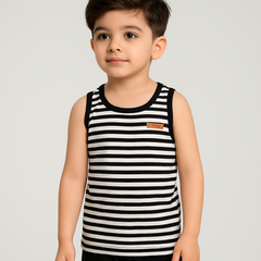 Striped Summer Sando/Tank Top -Black & White -ST07 - Maa Sadqay