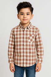 Soft brown Checkered Full Sleeves Casual shirt -BCS04 - Maa Sadqay