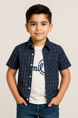 Navy Check Double Shirt - Smile -DS107 - Maa Sadqay