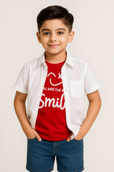 White Double Shirt - Smile -DS110 - Maa Sadqay