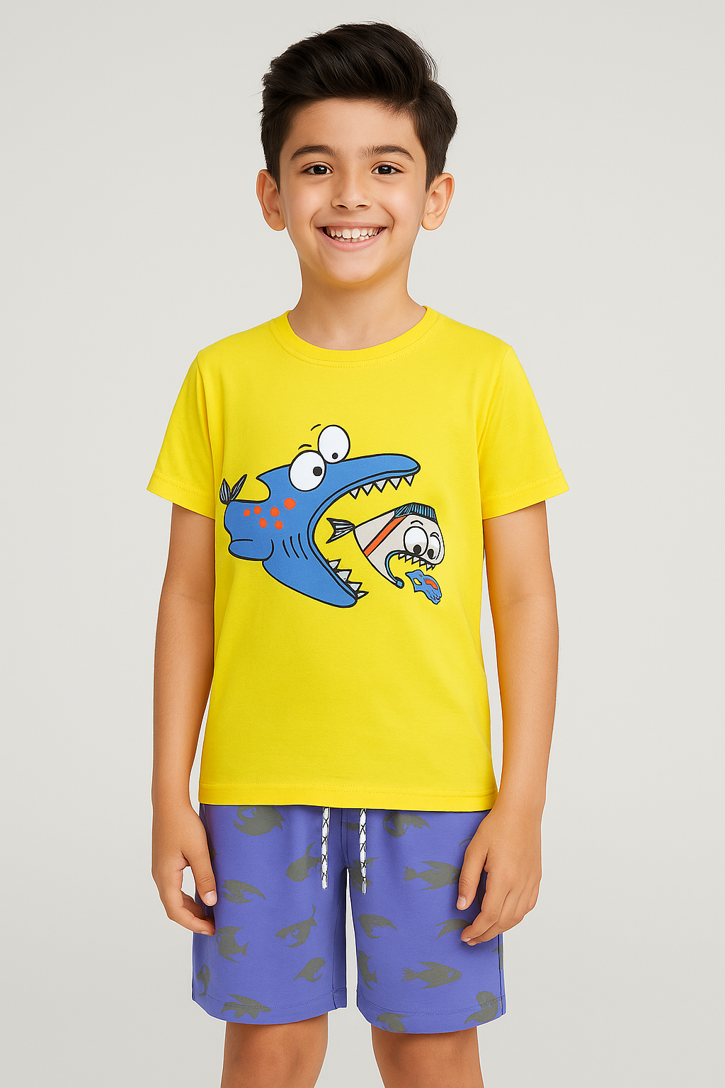 Yellow Shark : Shirt & Short Set -SN010 - Maa Sadqay