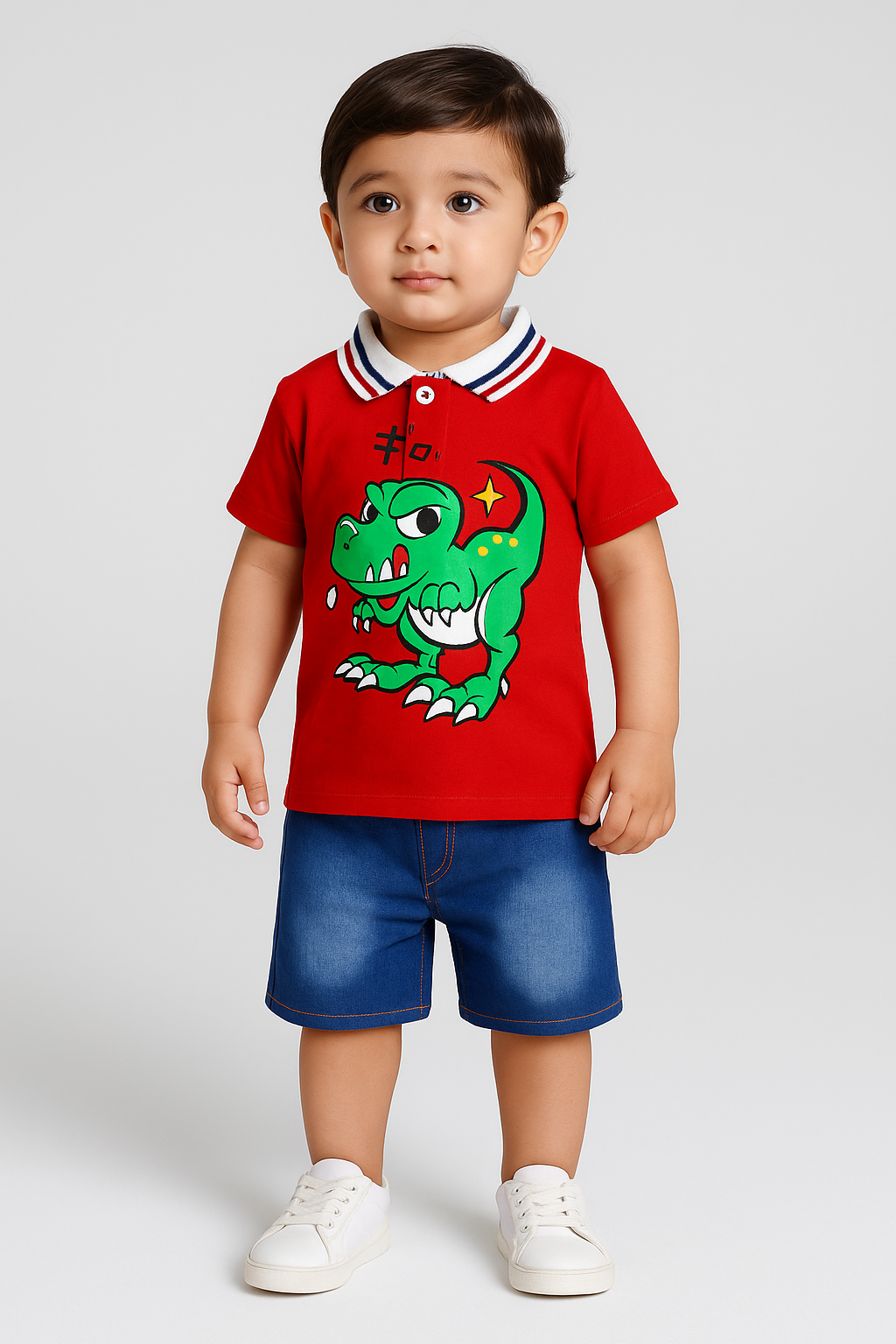 Polo Shirt & Shorts Set |Red Naughty Dino -PD105