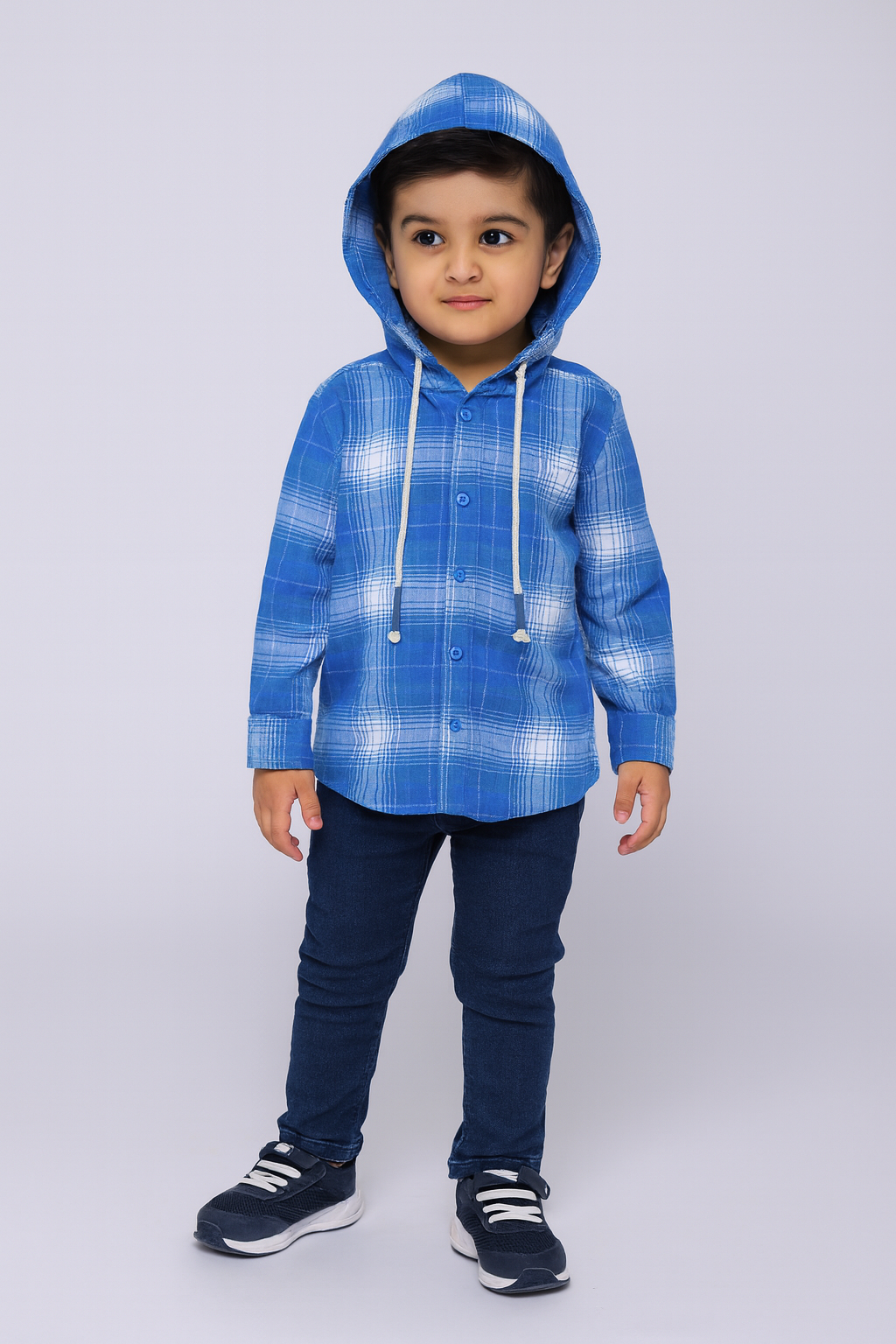 Checkered Blue Flalen Hoodied Shirt - Maa Sadqay