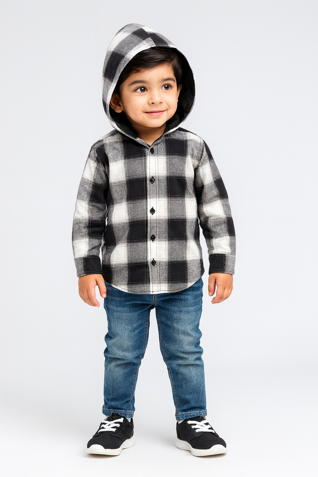 Checkered Grey Flalen Hoodied Shirt - Maa Sadqay