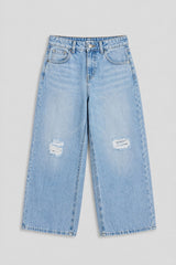 Unisex Light Wash Wide-Leg Ripped Jeans DJ2