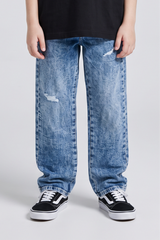 Unisex Denim Blue Vintage Stonewash Ripped Denim Jeans - DJ3