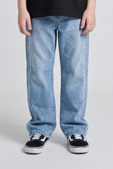 Unisex Light Wash Side-Stripe Wide-Leg Jeans - DJ9