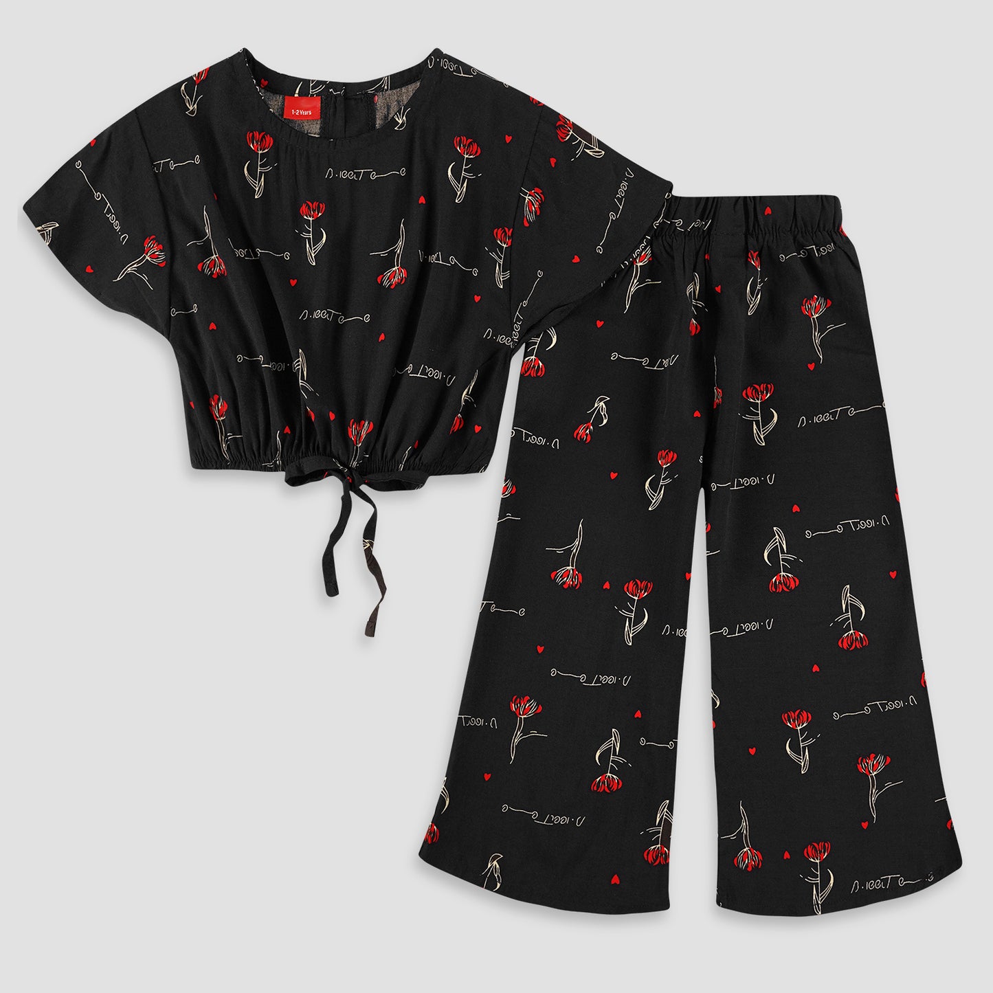 Red Rose crop-top with Bell Bottom -CT131