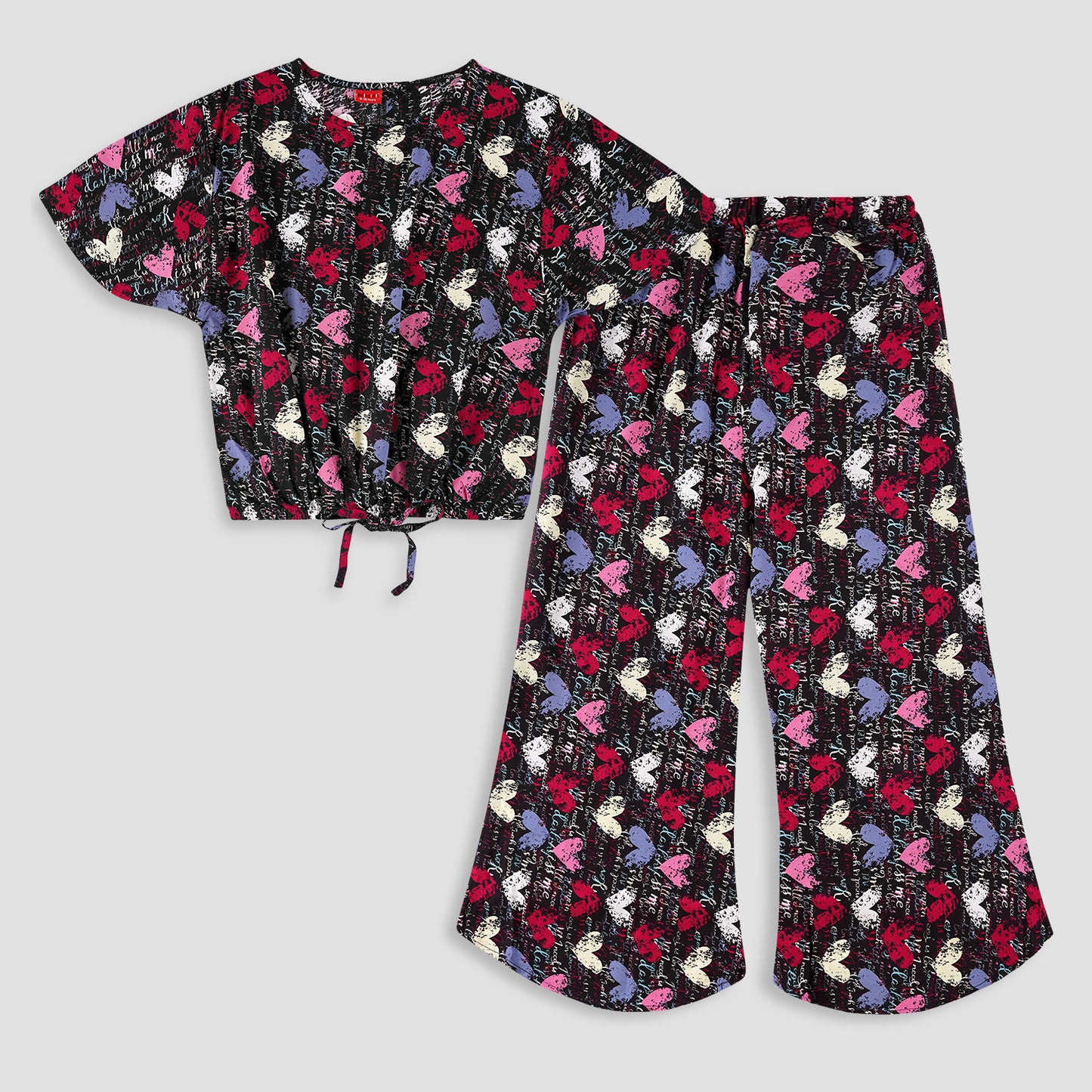 Multi-Hearts -Black crop-top with Bell Bottom- CT107 - Maa Sadqay
