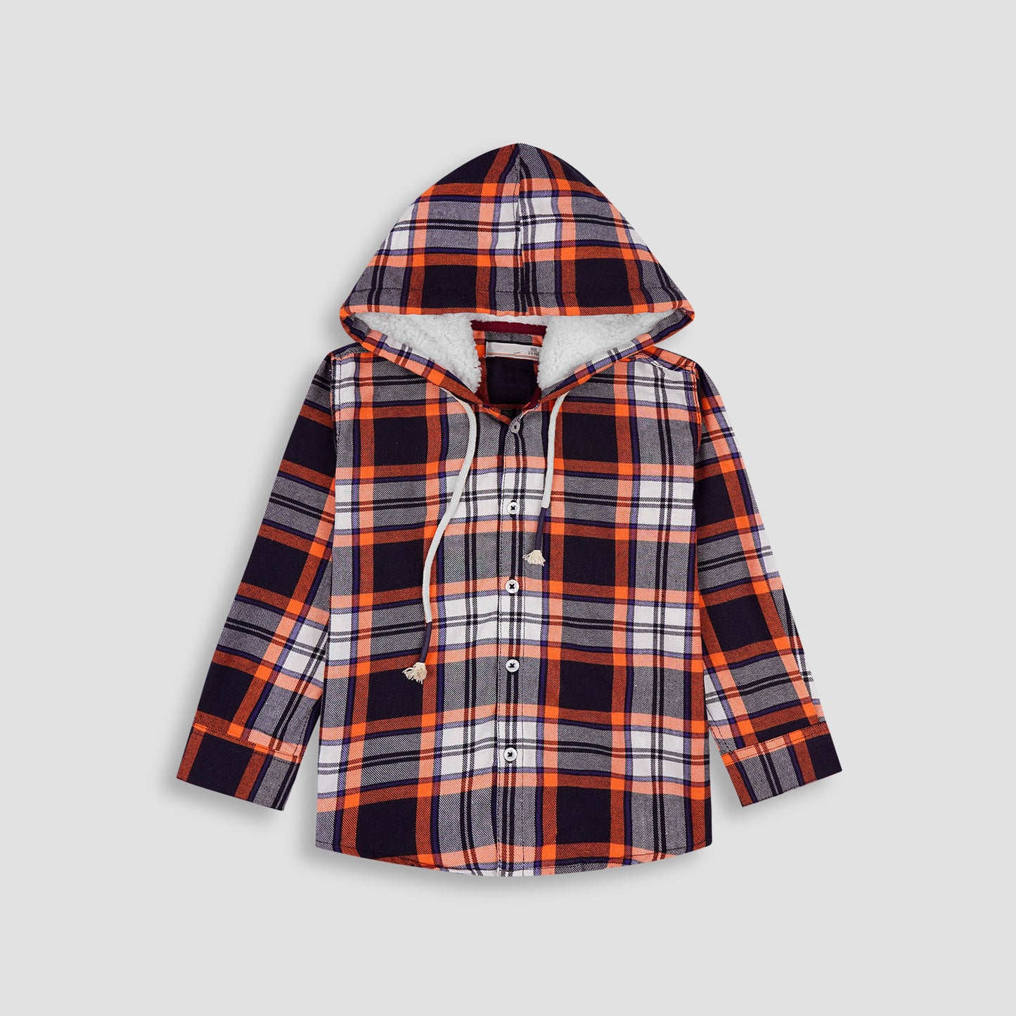 Checkered Orange Flalen Hoodied Shirt - Maa Sadqay
