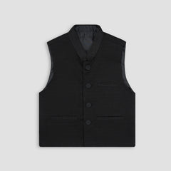 Boys Waistcoat -Textured Black -WC26 - Maa Sadqay