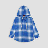 Checkered Blue Flalen Hoodied Shirt - Maa Sadqay