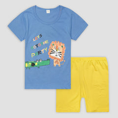 Kids Cotton T-Shirt & Shorts Set |Lets go to the party -Blue -CS1105