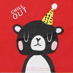 Kids Cotton T-Shirt & Shorts Set |Chill out Bear -Red -CS1129 - Maa Sadqay