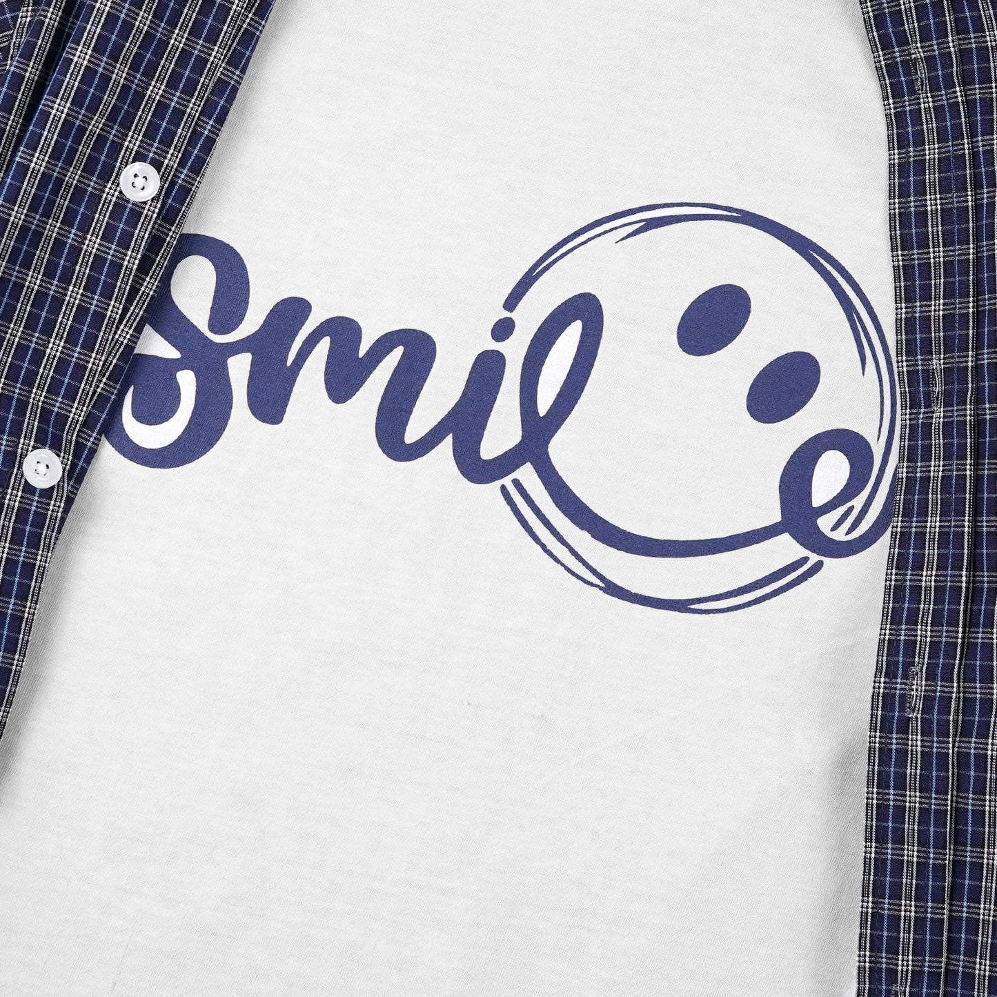 Navy Check Double Shirt - Smile -DS107 - Maa Sadqay