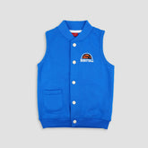Sleeveless Baseball Fleece Jacket-Blue - Maa Sadqay