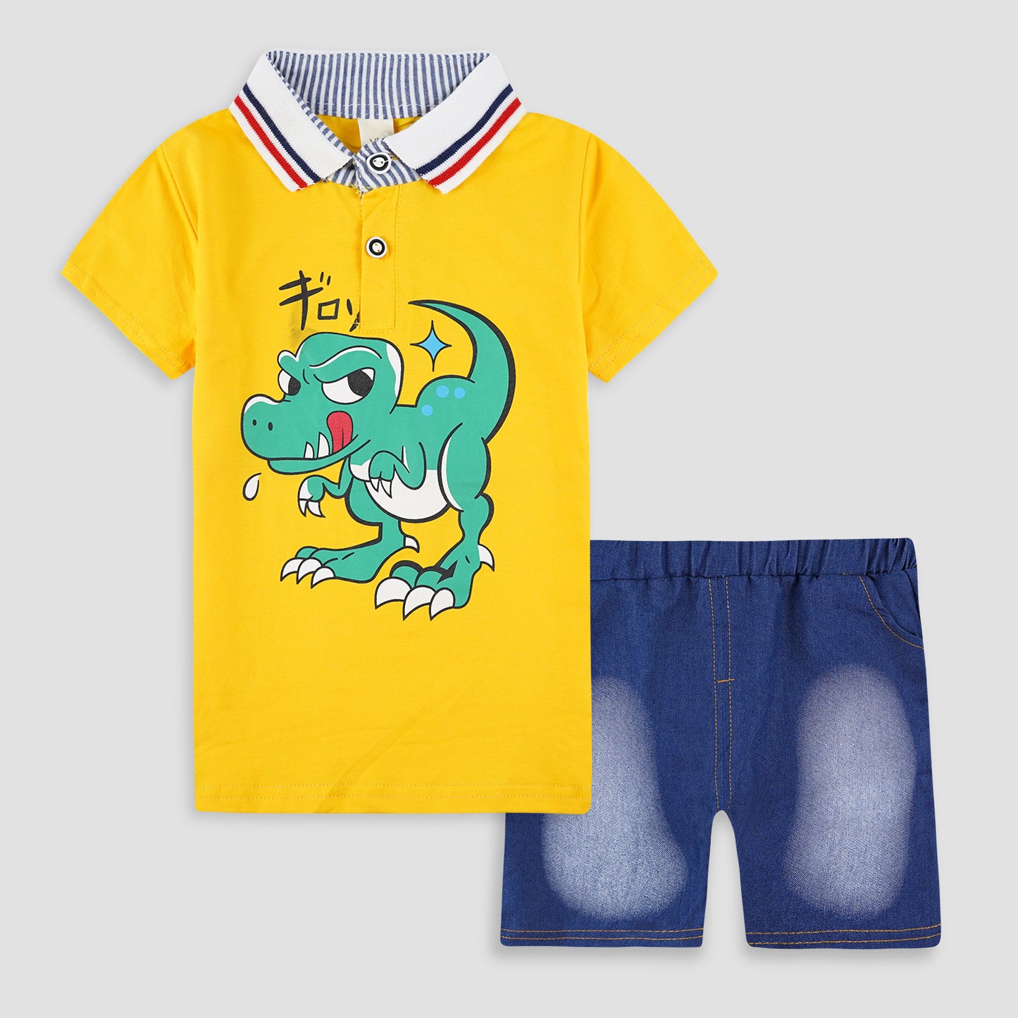 Polo Shirt & Shorts Set |Yellow Naughty Dino -PD107