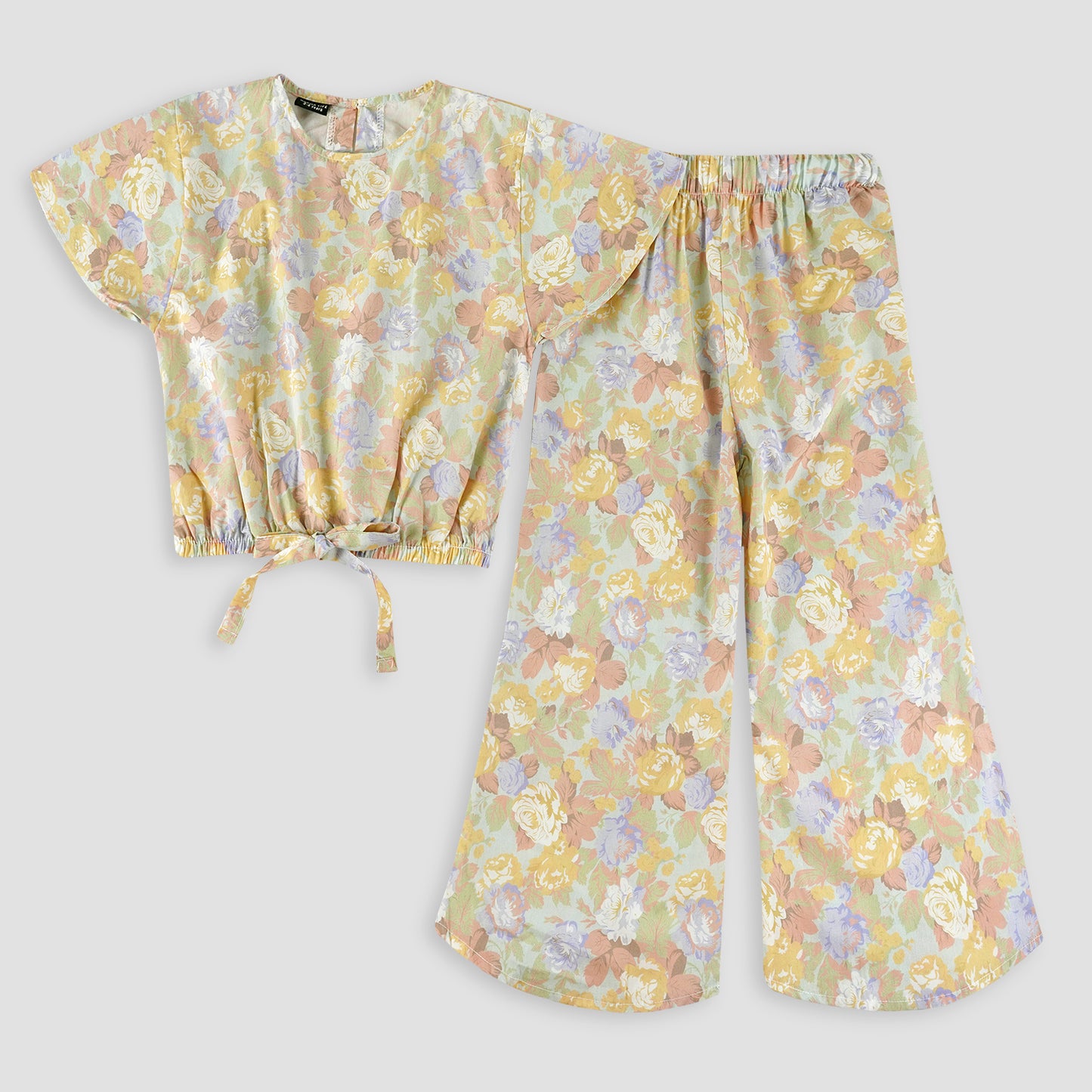 Soft Floral Hues -Crop-top with Bell Bottom -CT121 - Maa Sadqay