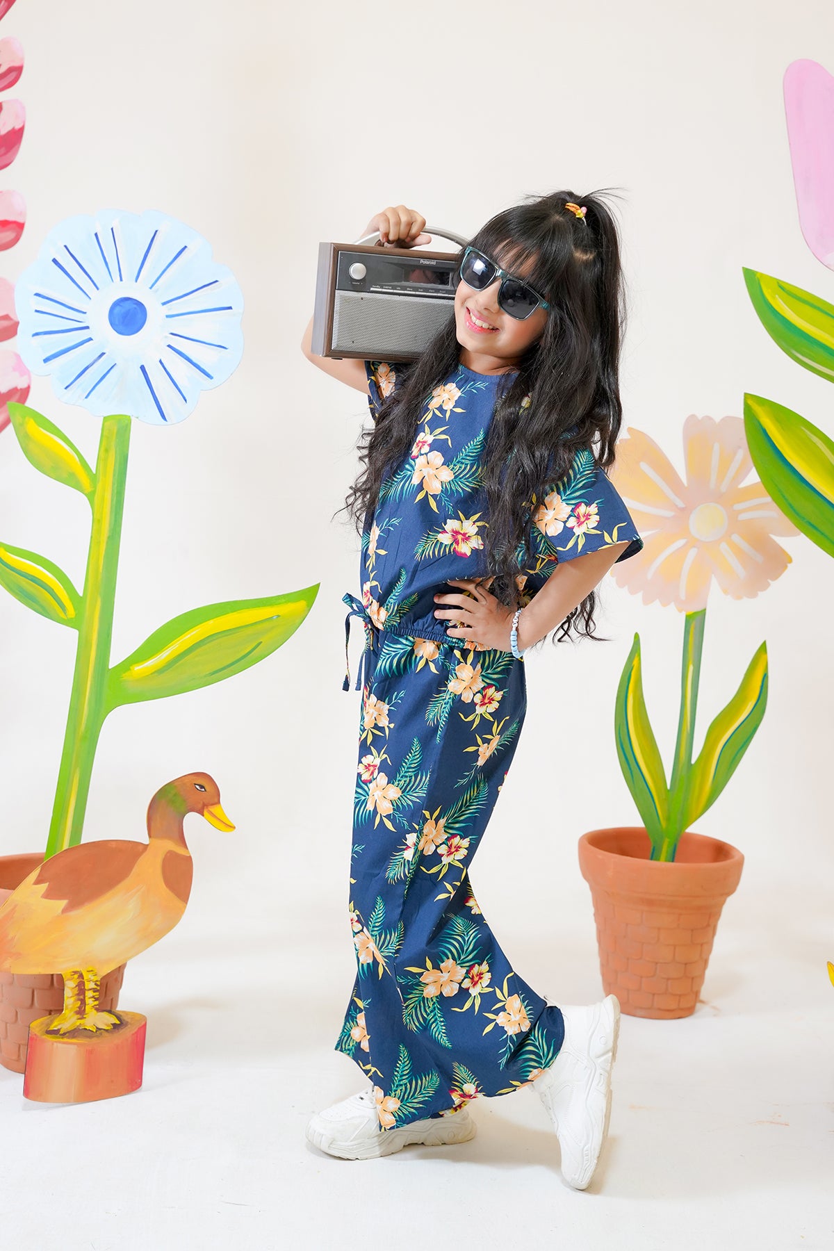 Blue World Floral crop-top with Bell Bottom -CT136