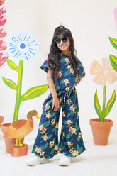 Blue World Floral crop-top with Bell Bottom -CT136