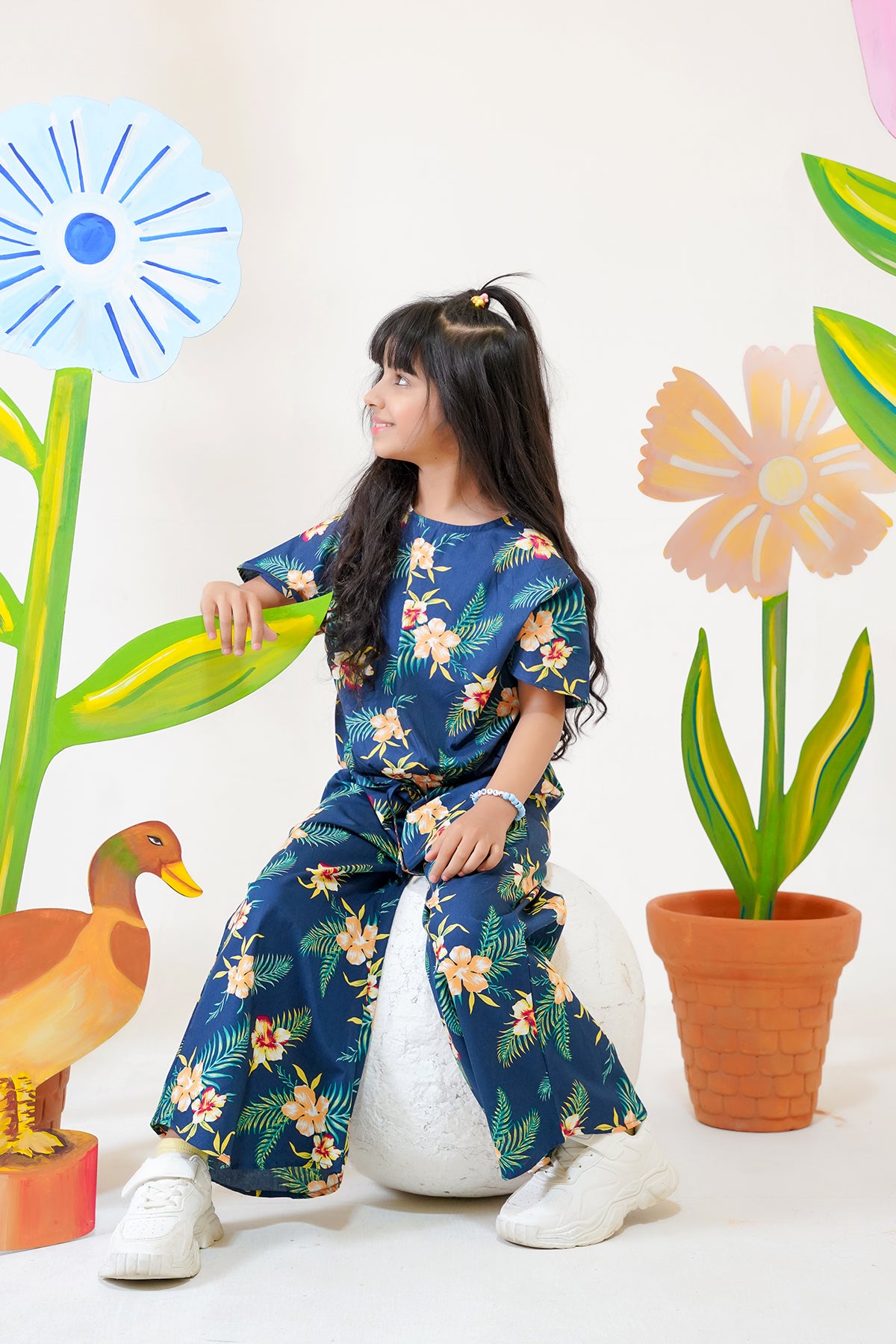 Blue World Floral crop-top with Bell Bottom -CT136