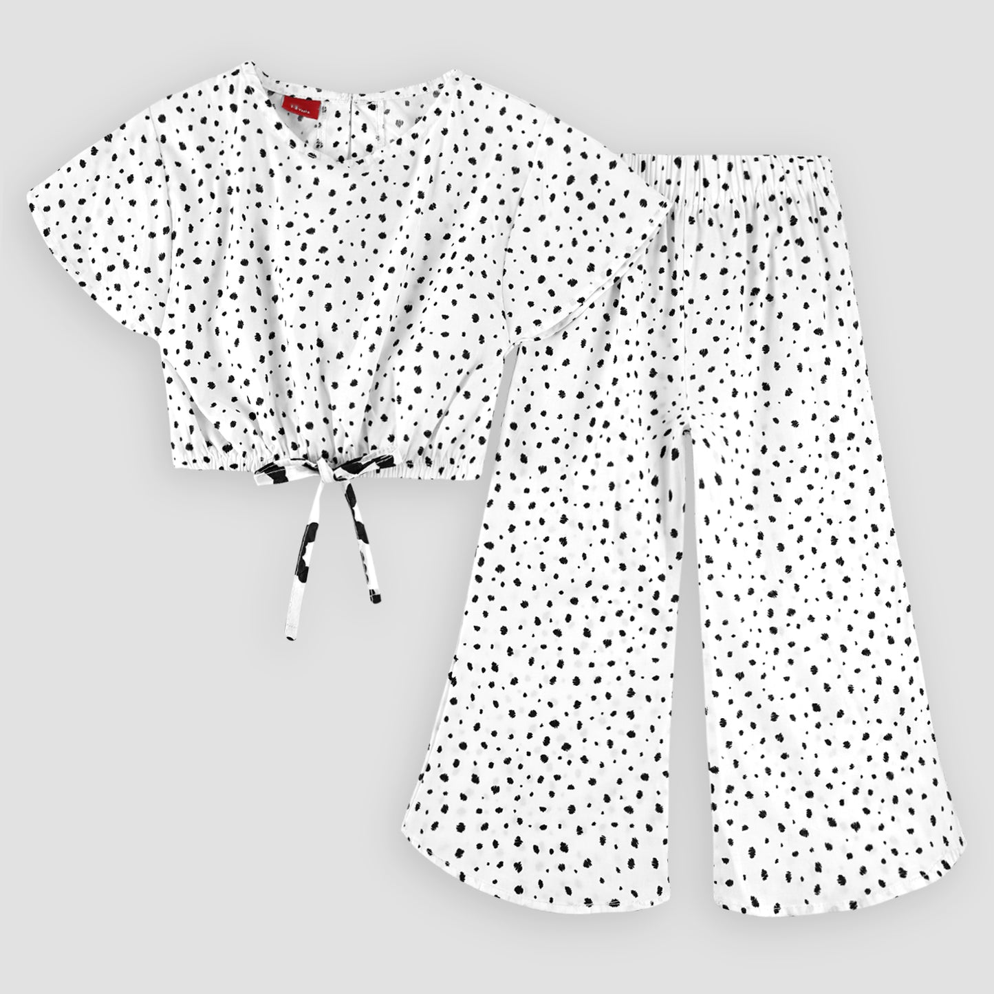 Polka White -crop-top with Bell Bottom -CT108 - Maa Sadqay