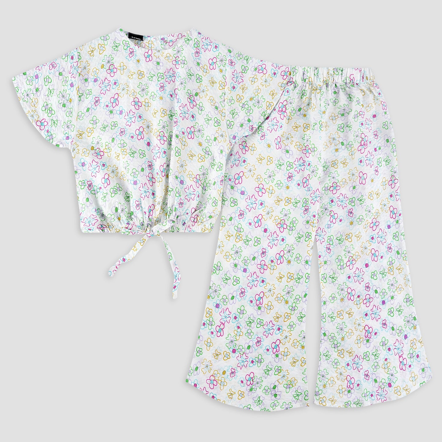 Floral White -Crop-top with Bell Bottom- CT113 - Maa Sadqay