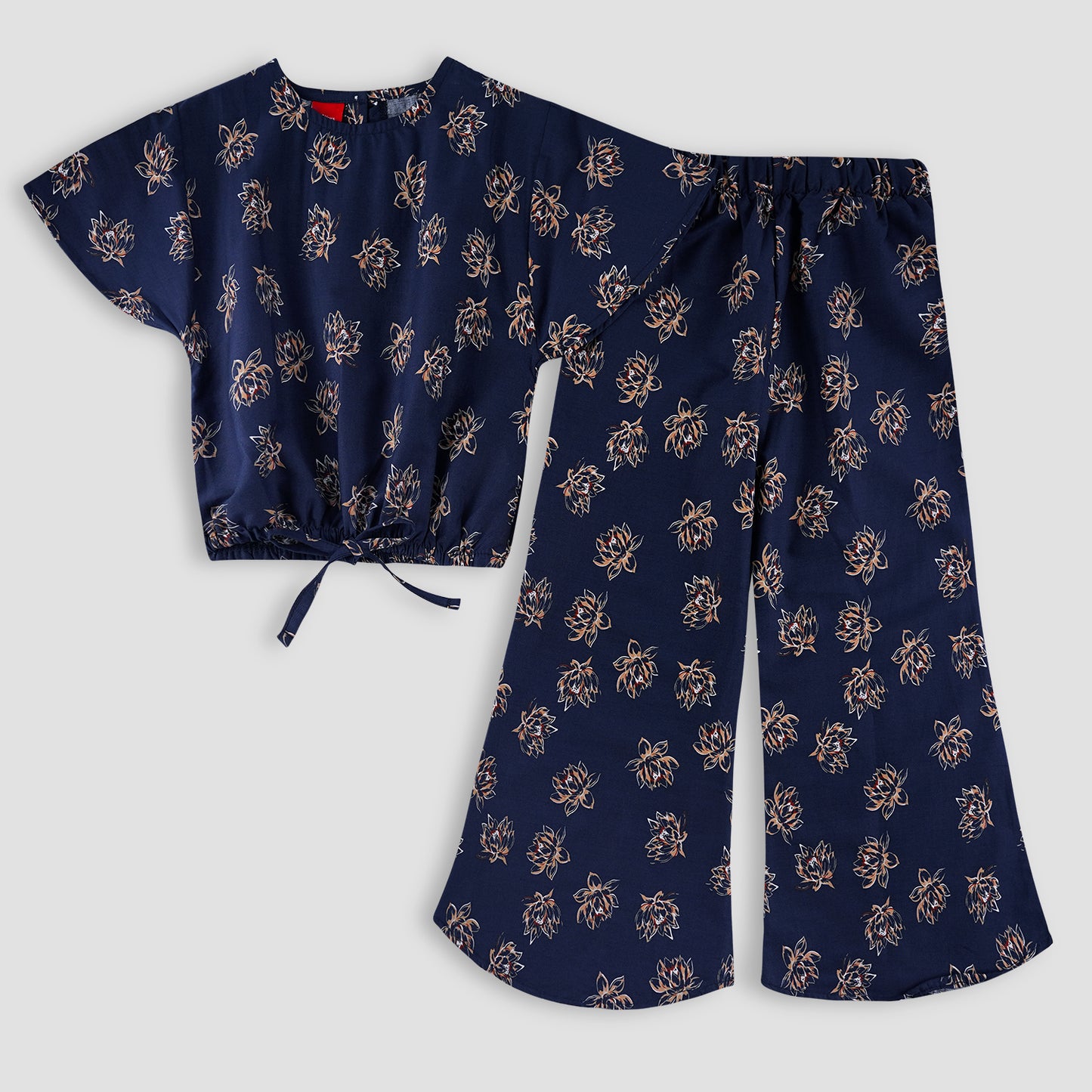Navy Printed -Crop-top with Bell Bottom- CT115 - Maa Sadqay
