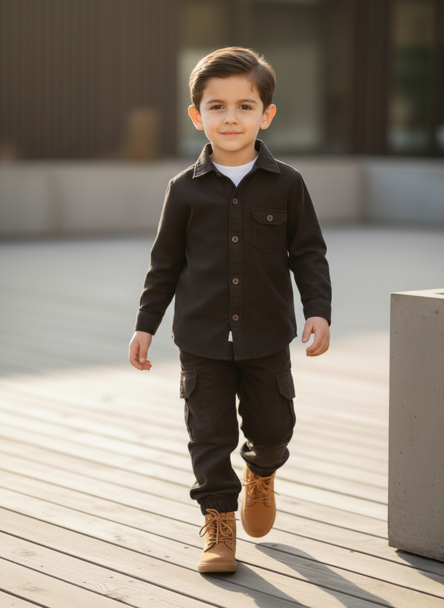 Corduroy Co-ord set for boys- Dark Chocolate cc3