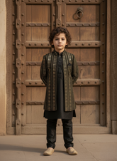 Classic Embroidered Open-Front Gown - Black OG-1 - Maa Sadqay