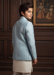 Classic Textured jacquard Open-Front Gown -Sky OG-5 - Maa Sadqay