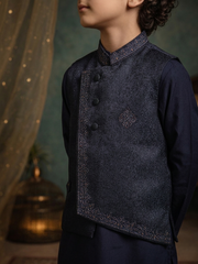 Boys 3 Piece Waistcoat Suit – Kurta Shalwar/Pajama Set - Art KB36 Navy