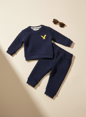 Premium Quilted Fleece Unisex Jogger Suit for Kids - Navy Blue