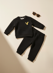Premium Quilted Fleece Unisex Jogger Suit for Kids - Black