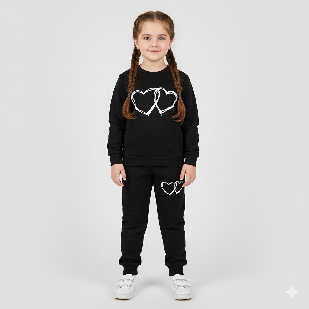 Twin Heart Black Fleece Jogger Suits - Maa Sadqay