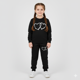 Twin Heart Black Fleece Jogger Suits - Maa Sadqay
