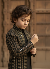 Classic Embroidered Open-Front Gown - Black OG-1 - Maa Sadqay