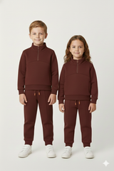 Premium Fleece Unisex Half Zipper Jogger Suit - Maroon