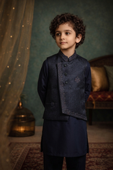 Boys 3 Piece Waistcoat Suit – Kurta Shalwar/Pajama Set - Art KB36 Navy
