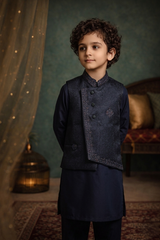 Boys 3 Piece Waistcoat Suit – Kurta Shalwar/Pajama Set - Art KB36 Navy